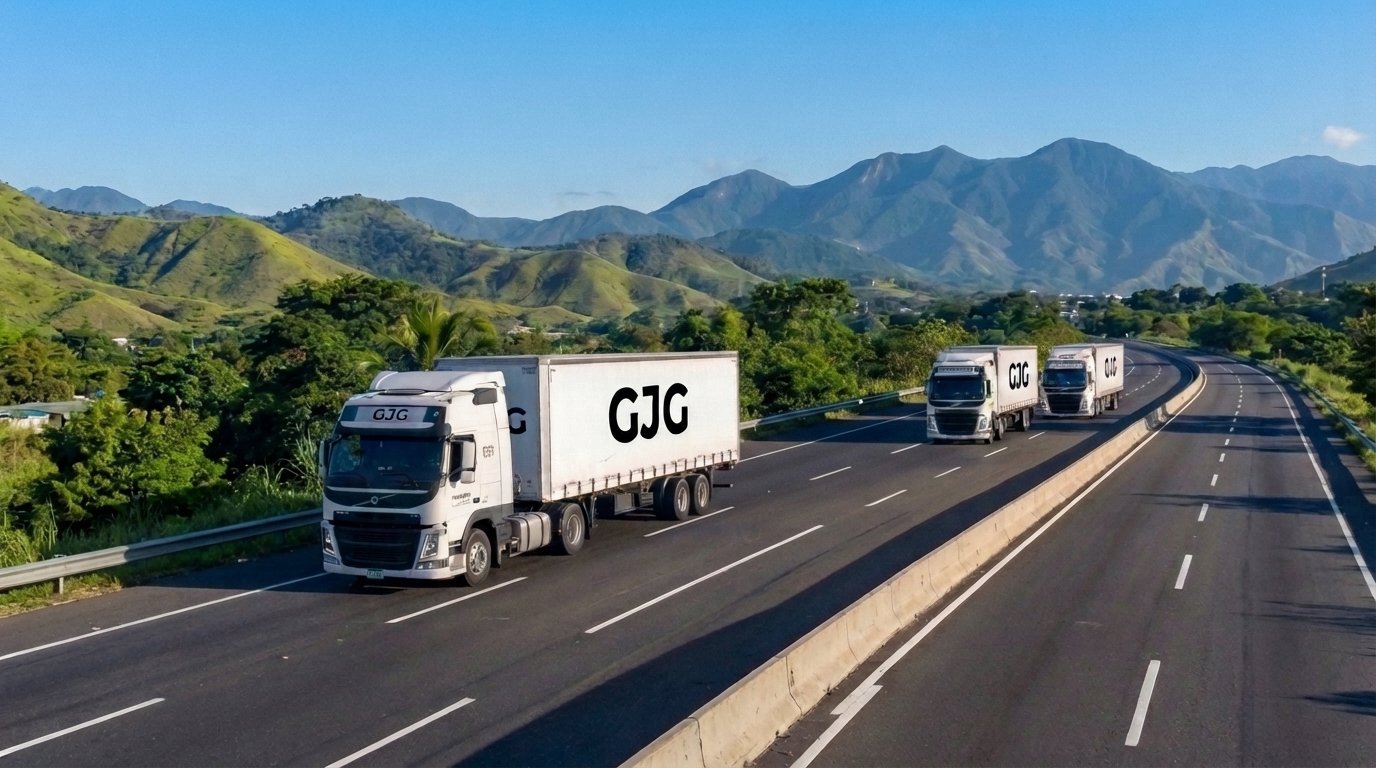 Camiones de carga circulando en convoy por autopista costera